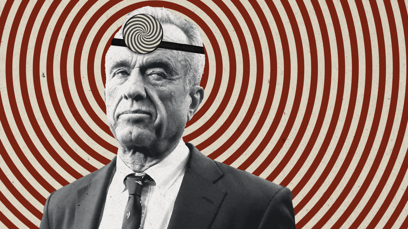 RFK Jr. wearing a doctor mirror with a hypnotizing spiral