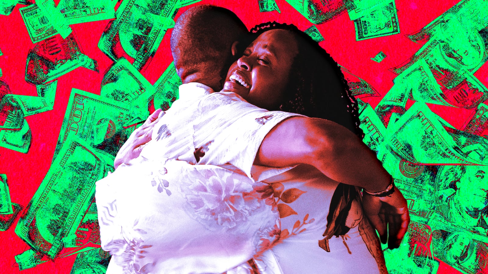 A photo illustration of Nicholas Duvernay and Natasha Rothwell in The White Lotus.