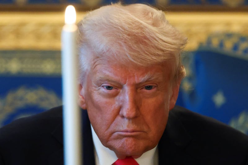 U.S. President Donald Trump attends a prayer service and dinner ahead of Easter Sunday, at the White House in Washington, D.C., U.S., April 16, 2025. REUTERS/Evelyn Hockstein     TPX IMAGES OF THE DAY