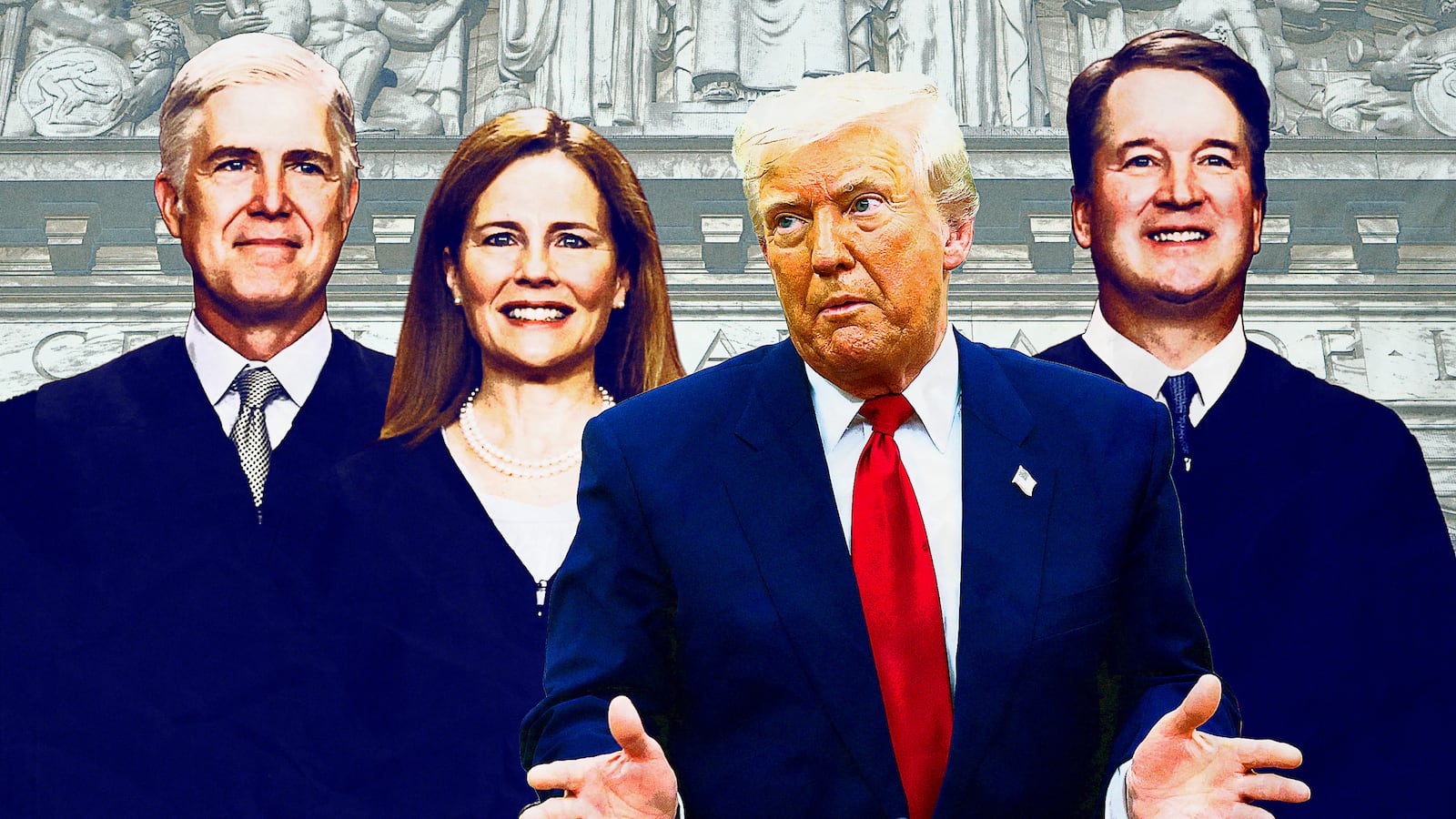 Neil Gorsuch, Amy Coney Barrett, Donald Trump and Brett Kavanaugh