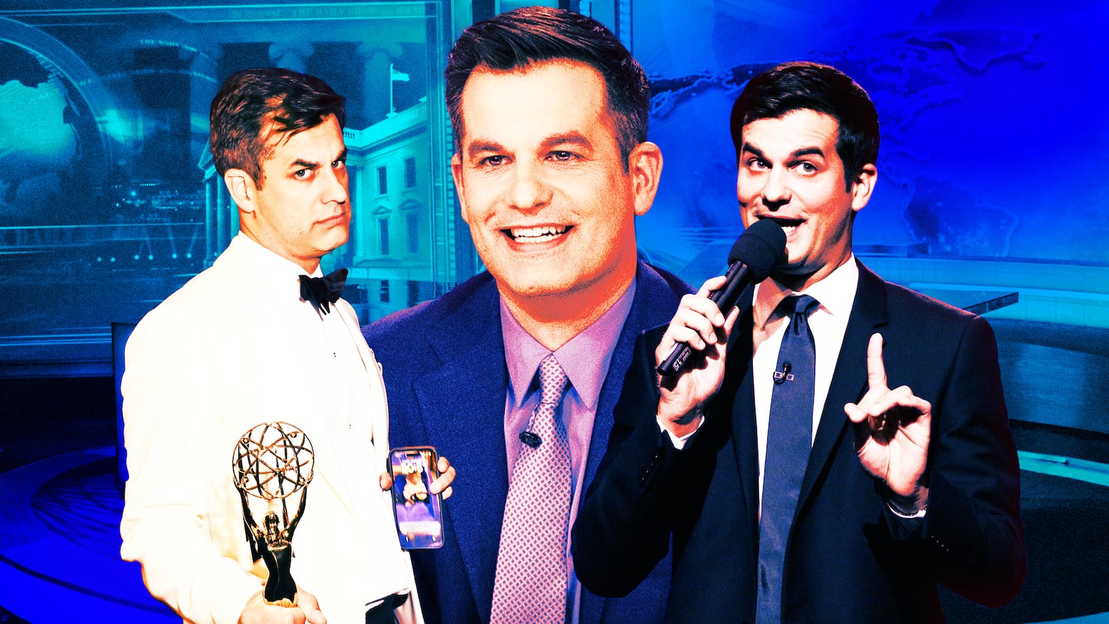 A photo illustration of The Daily Show host Michael Kosta.