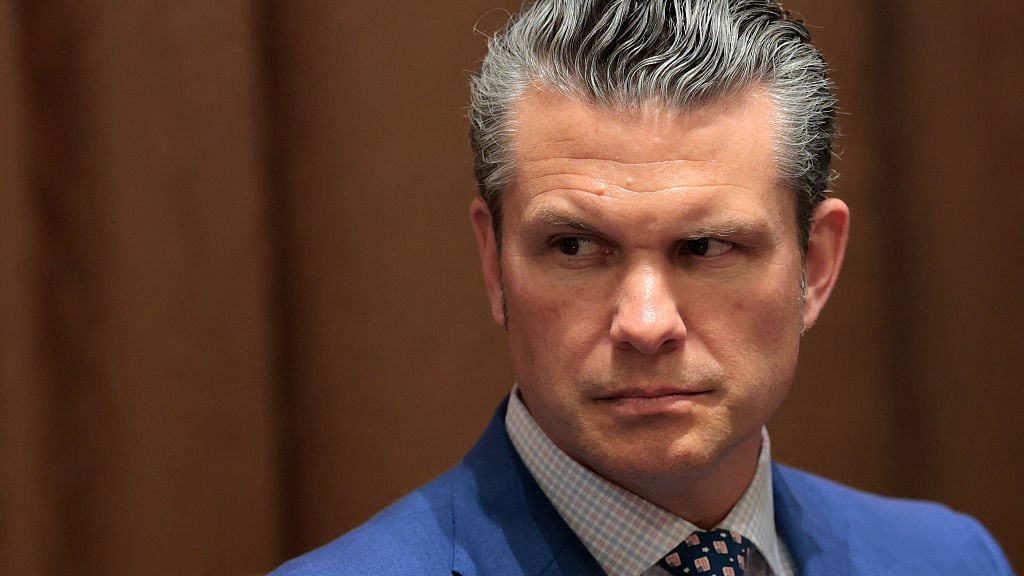 Secretary of Defense Pete Hegseth attends a Cabinet meeting at the White House on April 10, 2025 in Washington, DC.