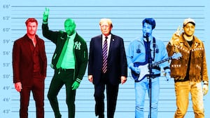 Chris Hemsworth, Derek Jeter, Donald Trump, John Mayer, Pete Davidson 6'3" height comparison, photo composite illustration